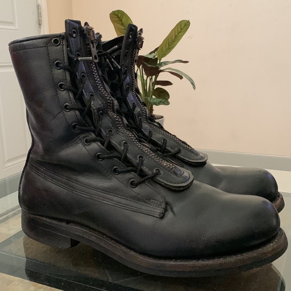 ARMORED US MILITARY BLACK LEATHER BOOTS MEN'S SIZE US 9D VINTAGE 4/70 VIETNAM - Picture 8 of 15